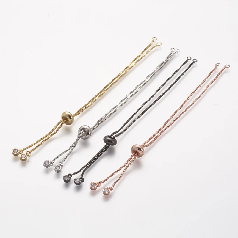 20Pcs Brass Adjustable Bracelet Chain With Rhinestone Long-Lasting Plated Slider Bracelets for Jewelry Making