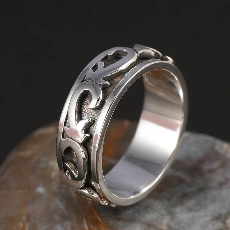 100%S925 Sterling Silver Jewelry Men's Individuality Turning Ring Thai Silver Retro Rotating Ring Free Shipping