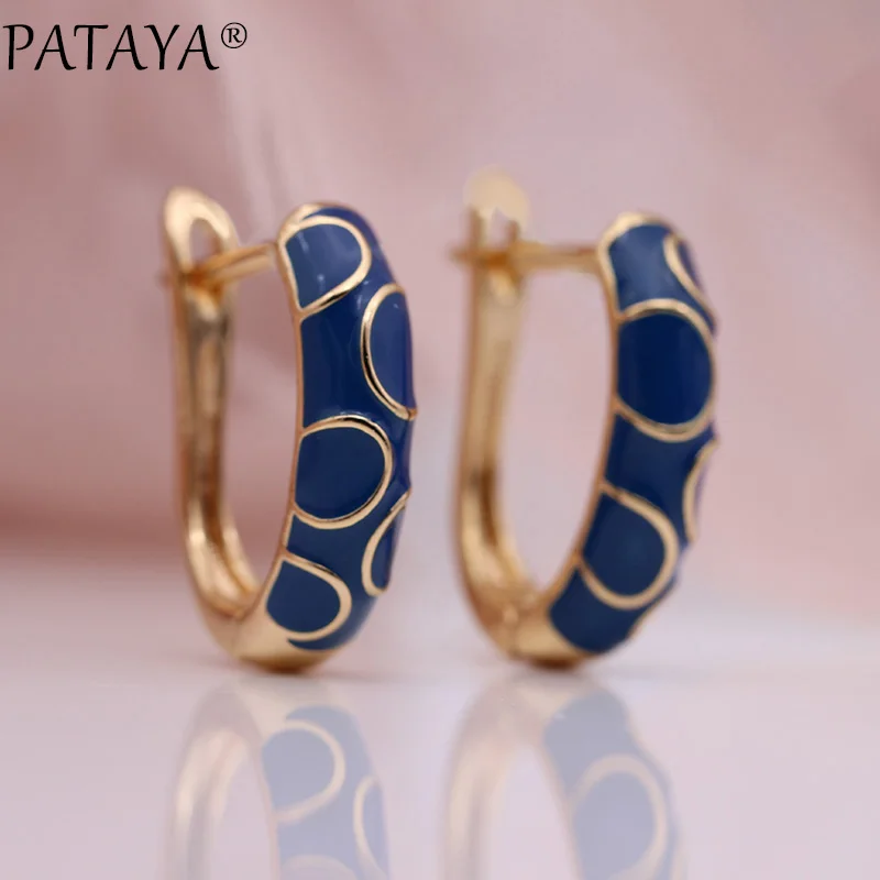 PATAYA New Arrivals 585 Rose Gold Color Women Wedding Party Jewelry Italy Draw Oil Painting Irregular Circle Dangle Earrings