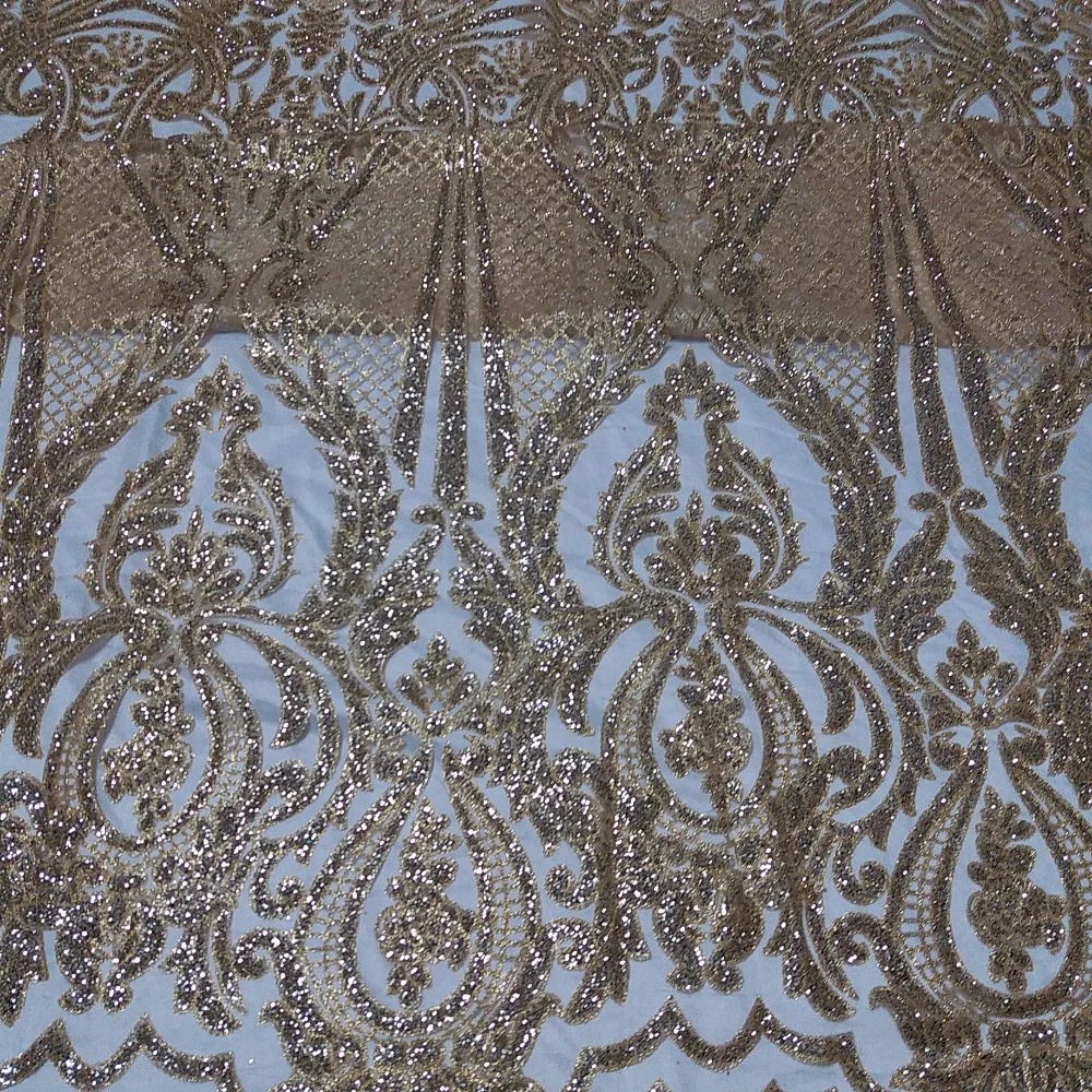 Gold  Wedding African Lace Fabric with gold glitter sequins high quality Nigerian Lace Fabric with sequins sequin fabric