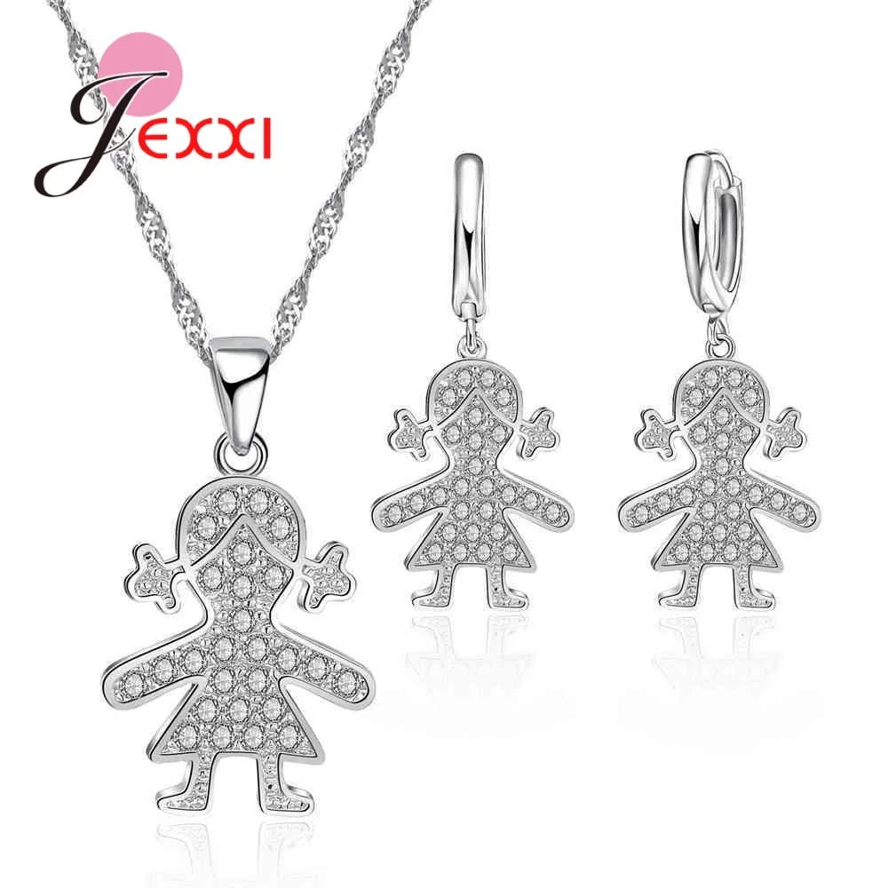 New Arrival 925 Sterling Silver Color Party Jewelry Sets For Women Girls Gifts Micro CZ Zircon Pendants Necklaces Earring