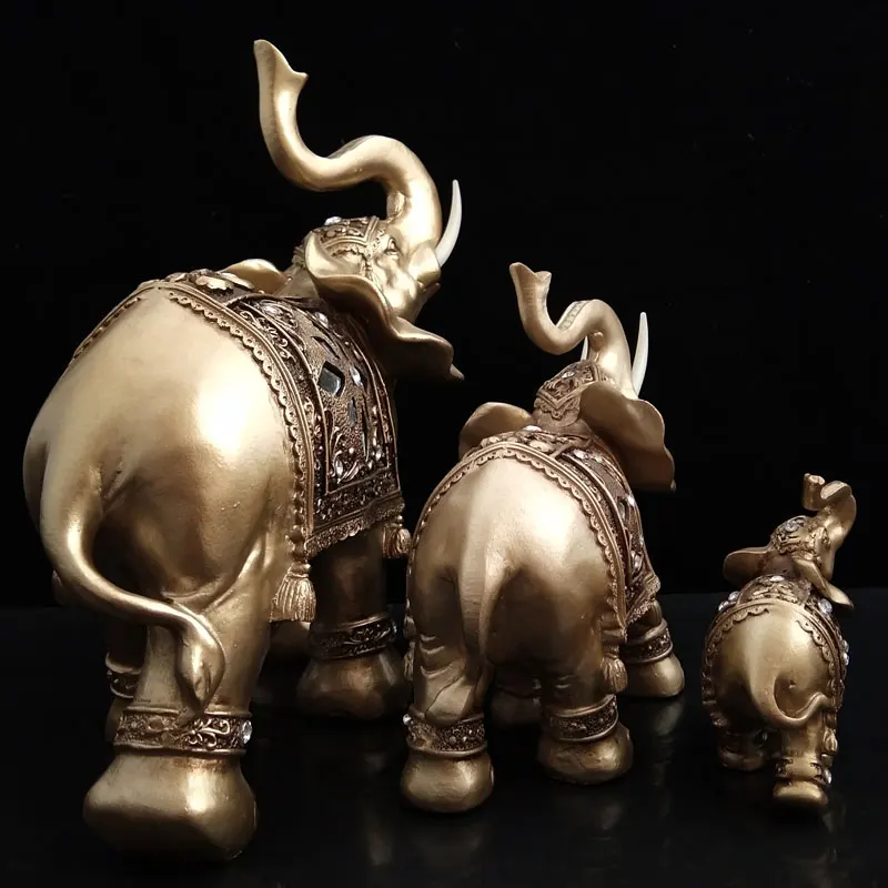 Golden Resin Elephant Statue Feng Shui Trunk Sculpture Lucky Wealth Elephant Figurine Crafts Ornaments For Home Decor