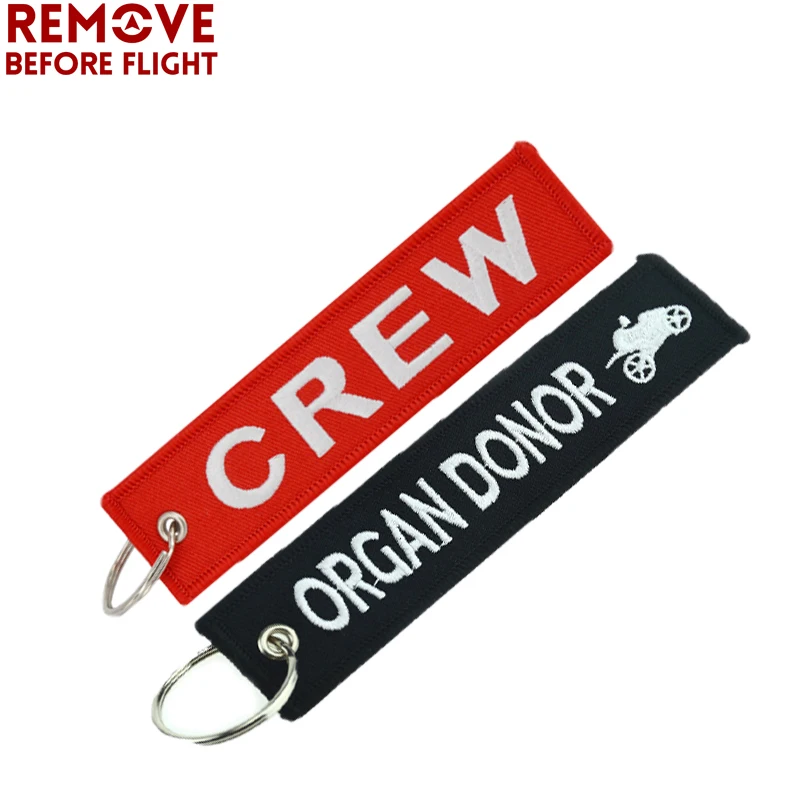 2PCS/SET Remove Before Flight Key Chain Red Black Embroidery Safety Luggage Tag Key Ring for Motorcycle Car Keychains Bijoux