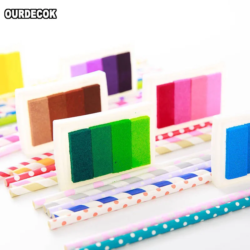 6 pcs Creative DIY Oil 24 Colors Rubber Stamps Ink Pad for Vivid Scrapbook Albums Card-making Craft Fingerprint Tree