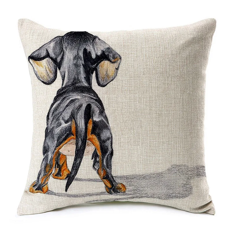 Sausage Dog Cushion Covers Keep Calm and Hug a Dachshund Love Heart Satr Pillow Cover Beige Linen Pillow Case Bedroom Decor