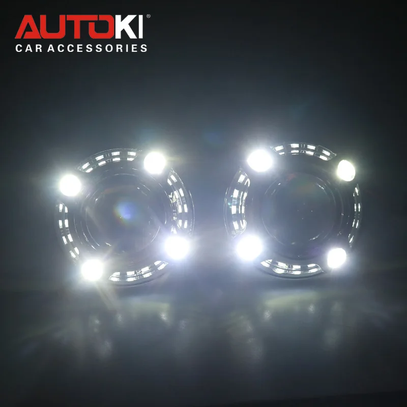 Free Shipping AUTOKI New Design Panamere LED DRL Shroud with H1 Mini 7.0 hid Hi low beam bi-xenon projector lens