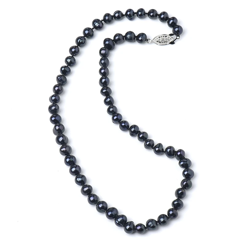 7-8 mm Pure Black Near Spherical freshwater Customization 7-8 MM Pure Natural Chain Type Necklace