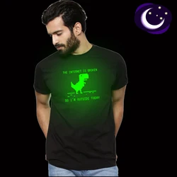 Mens Summer Short T-Shirt Green Fluorescent Casual Luminous T-shirts The Internet Is Broken So I Am Outside Shirt Male Tops