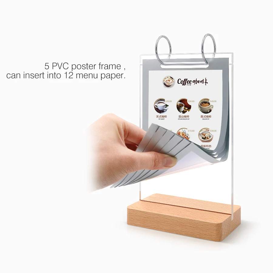 A5 210*148mm Acrylic Restaurant Table Menu Sign Holder Display Stand With Poster Menu Paper Frame