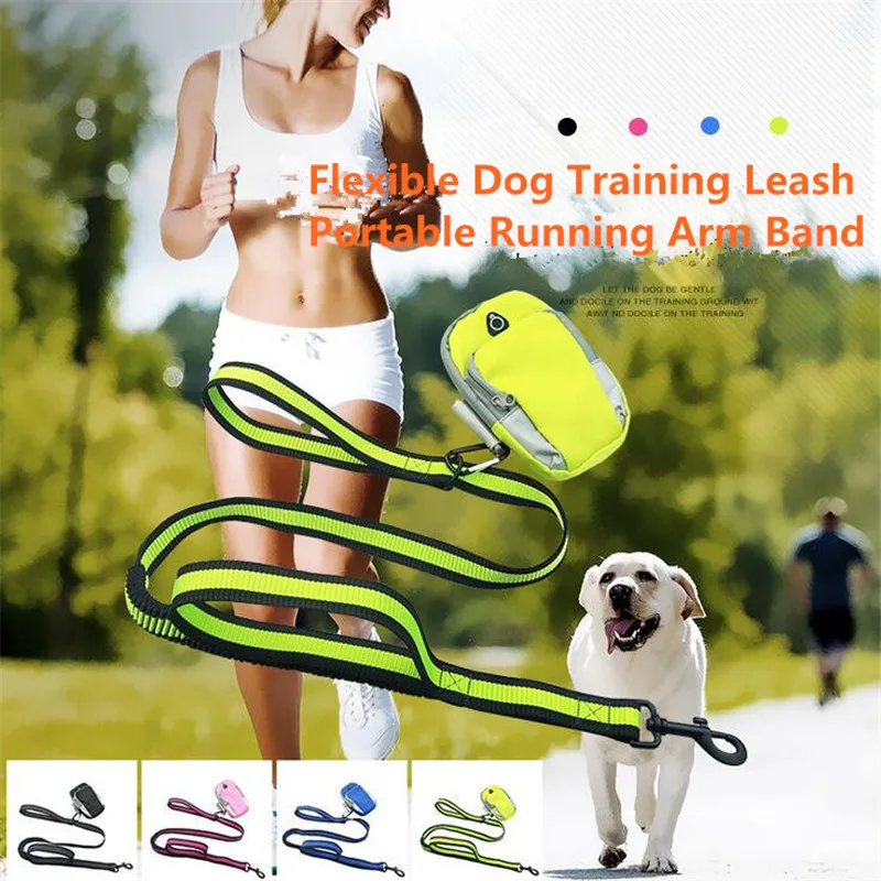 Elastic Dog Training Leash+Water-repellent Sports Arm Bags Portable Storage Durable Running Walking Leads For Small/Large Pets