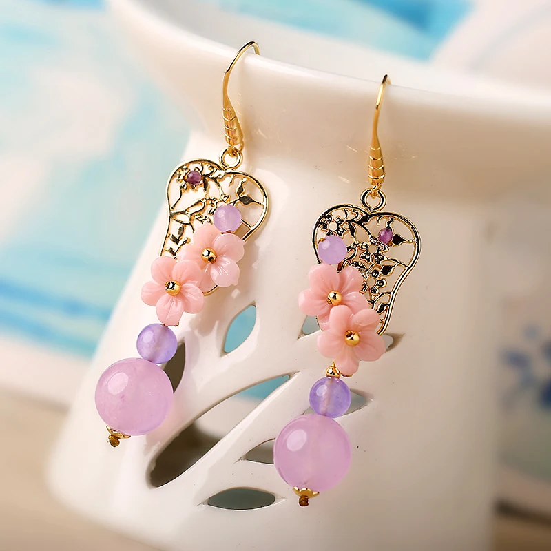 earrings ancientry hanfu eardrop temperament of South Korea's super retro ear clip cheongsam female purple earrings