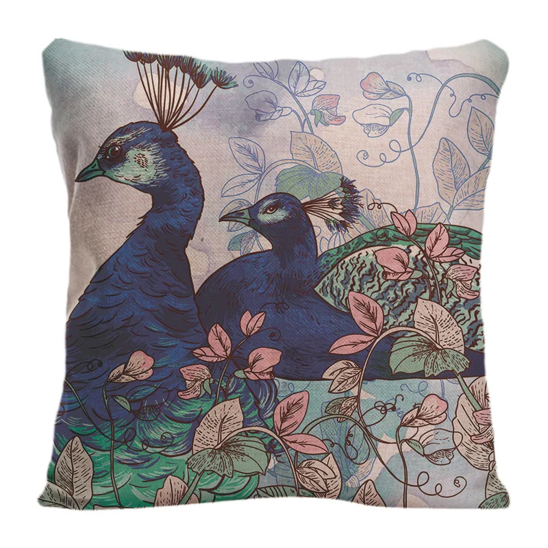 

Cotton Linen Floral With Peacock Throw Pillow Case Decorative Cushion Cover Pillowcase Customize Gift High-Quality By Lvsure