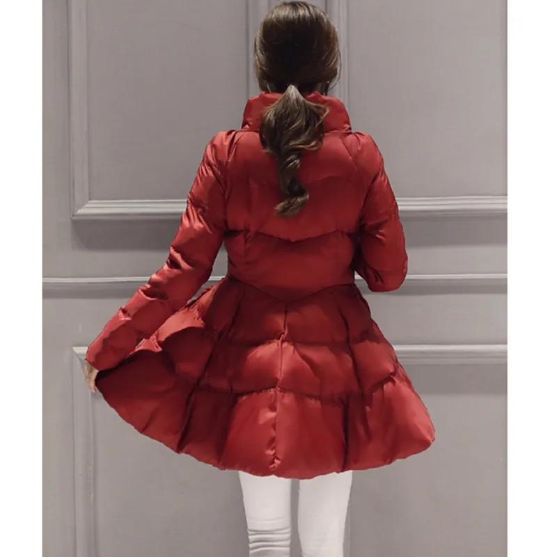 UHYTGF New Arrival Down Jacket Warm Coat Jacket Parkas For Women Winter Down Parka Female Bow Waist Fluffy Skirt Style Coat 979