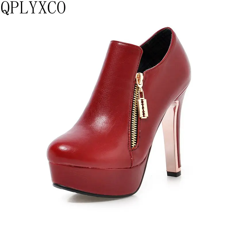 QPLYXCO 2017 New sale Fashion sexy pumps Ankle Boots Big Size 32-43 Autumn winter Women High Hells wedding Party shoes 502-1