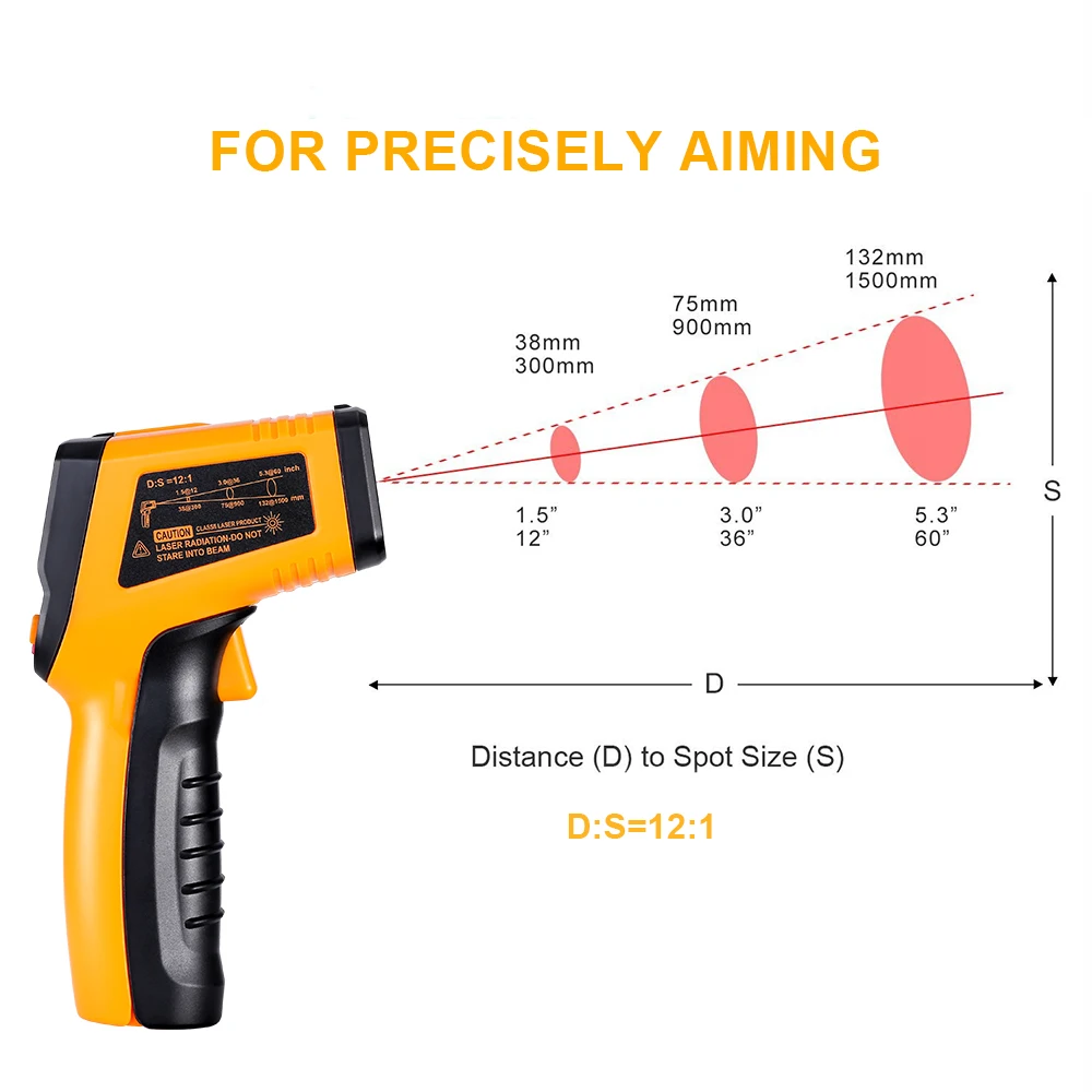 DEKO WD01 Non-Contact Laser LCD Display IR Infrared Digital C/F Selection Surface Temperature Thermometer Pyrometer Imager