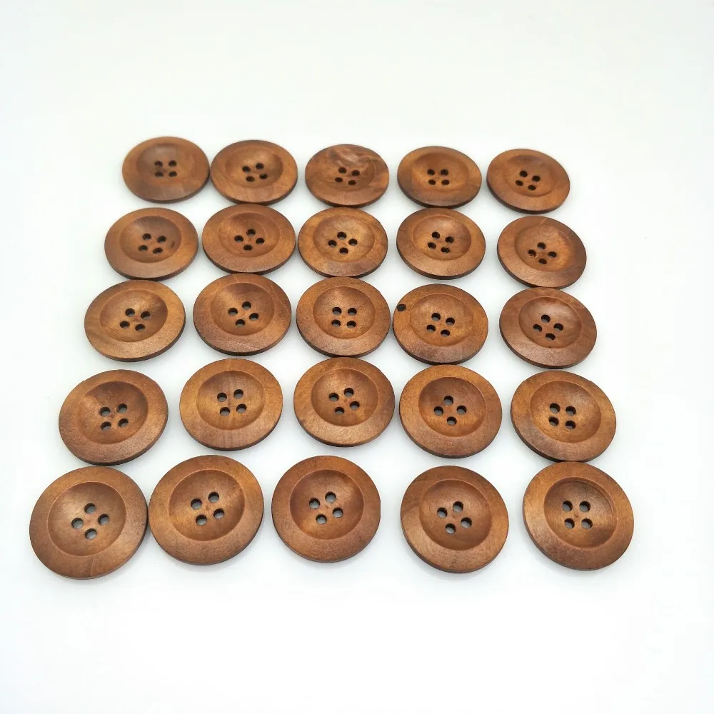 Hot sell 25pc 4 holes Round Wood Sewing Buttons 25mm natural wood pattern  sewing wood craft decorative 5BB5554