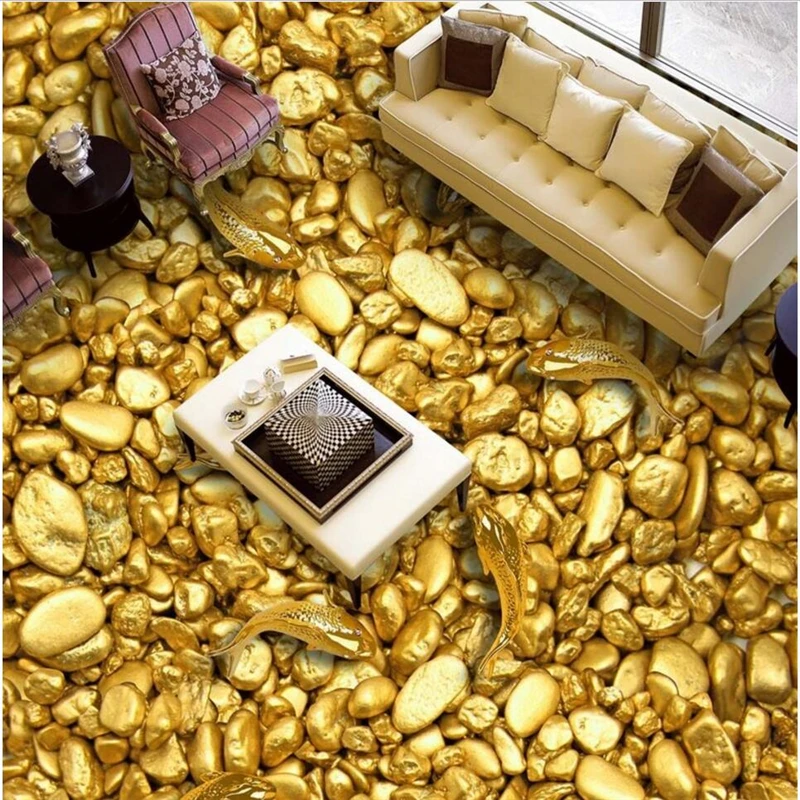 wellyu Gold full of nine fish poly gold gold 3D custom flooring large fresco pvc waterproof thick wear to wear