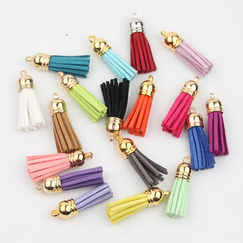 DIY 10PCS/lot Glod Color Head Colored Tassels 38mm Leather Tassel for Keychain Bag Decoration Purl Cannetille