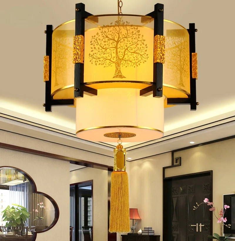 

Personality pattern pendant lamps Chinese style Wooden pendant lights Study tea pavilion living room dining roomZA