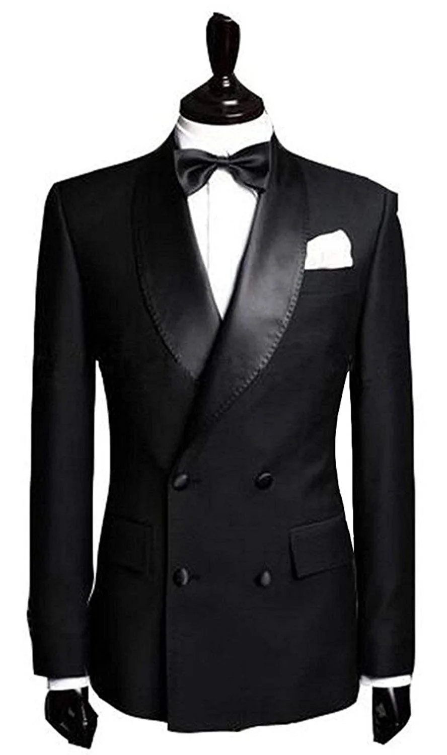 New Men's Suit 2 Pieces Formal Business Wedding Blazer Slim Fit Suit Double Breasted Blazer & Pant Black Gray Dark Brown