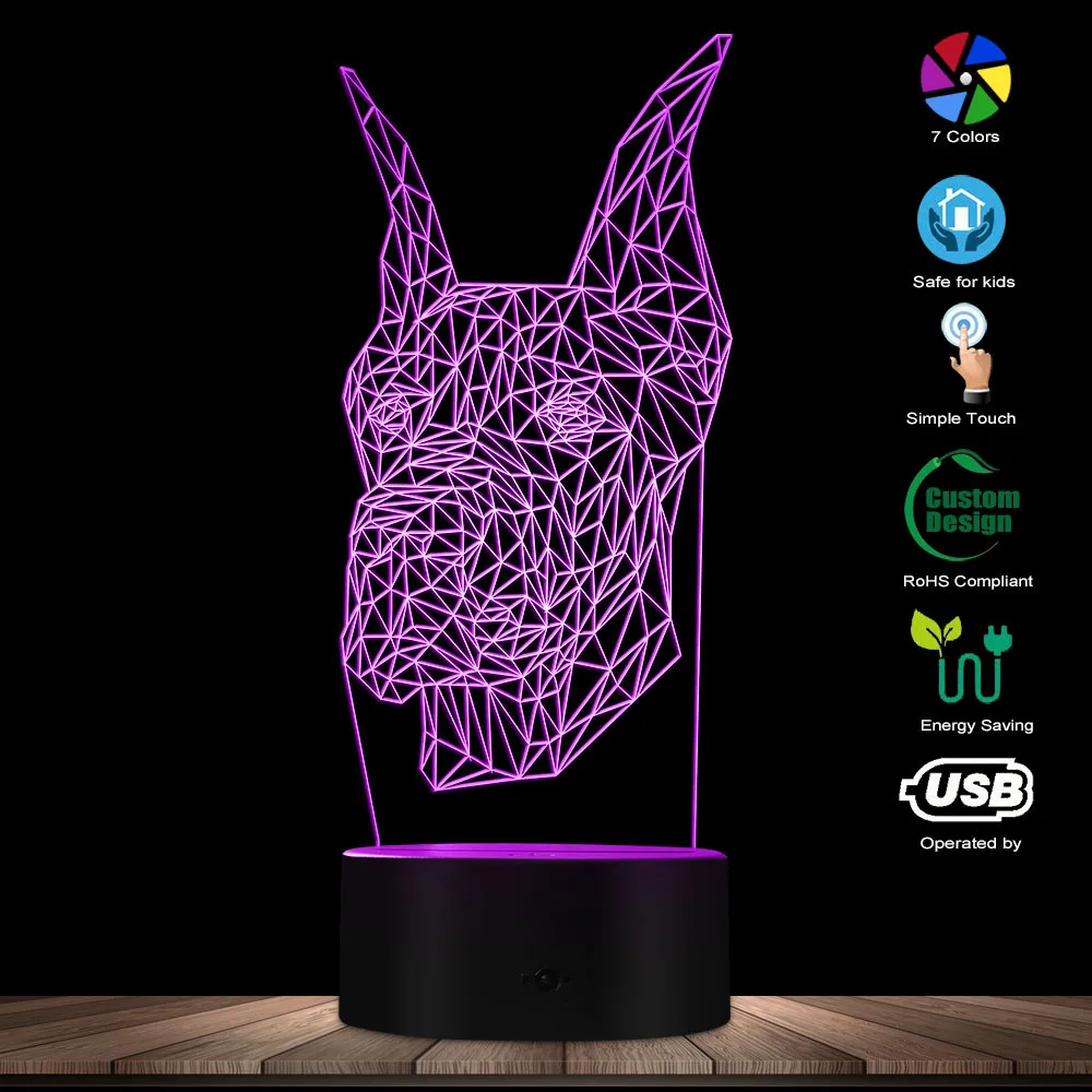 Personalized Doberman Dog Breed LED Night Light Modern Animal Lamp Geometric Illustration Bedroom Table Decor Gift For Dog Lover