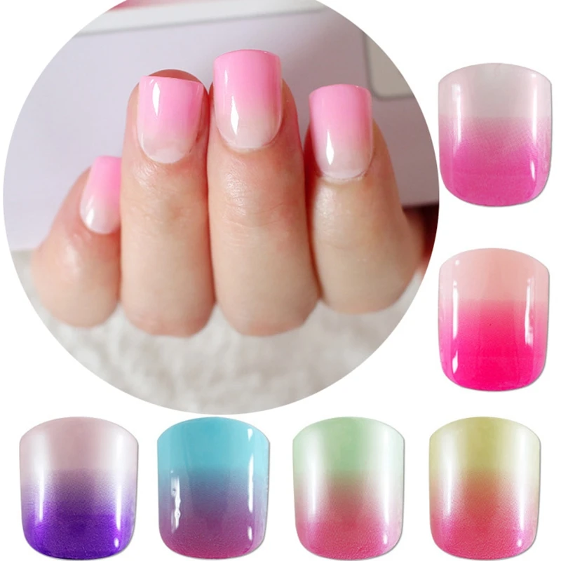 Fashion False Nails Candy Gradient Pink Purple Acrylic Fake Nails Artificial Nails Art Tips Manicure Nails Women DIY 12 choices