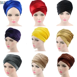 Gorro Hijab musulmán para mujer, turbante interno, bufanda de terciopelo plisado de lujo, envoltura para la cabeza, cubierta larga de tubo indio