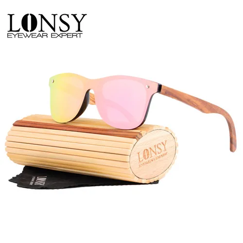 Imagen 1 del producto LONSY-gafas de sol de madera Retro para hombre y mujer, lentes de sol de bambú, diseño de marca de lujo, Vintage