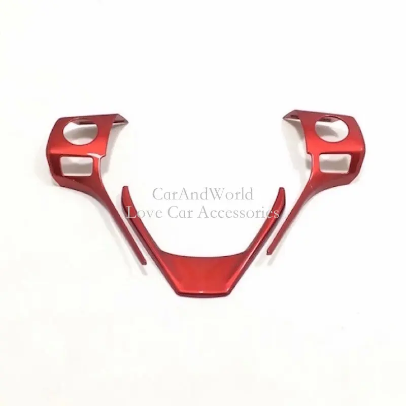 For 2013-2018 Toyota RAV4 Corolla Auris Interior Steering Wheel Button Cover Frame Trims Red Chrome Sticker Car Accessories