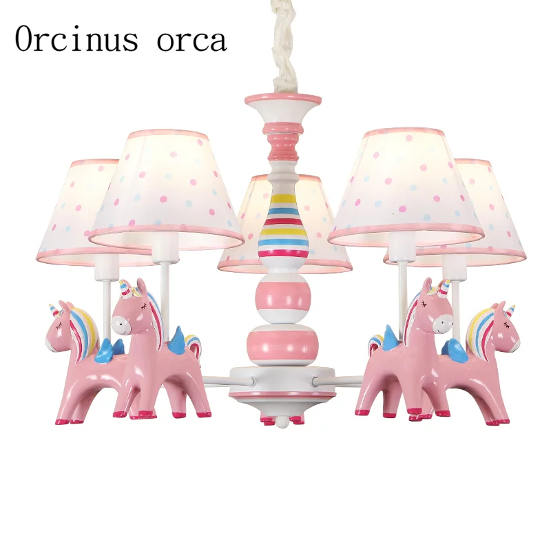 

American Pastoral creative pony chandelier Girl Bedroom children's room Princess Room Light cartoon animal resin Chandelier