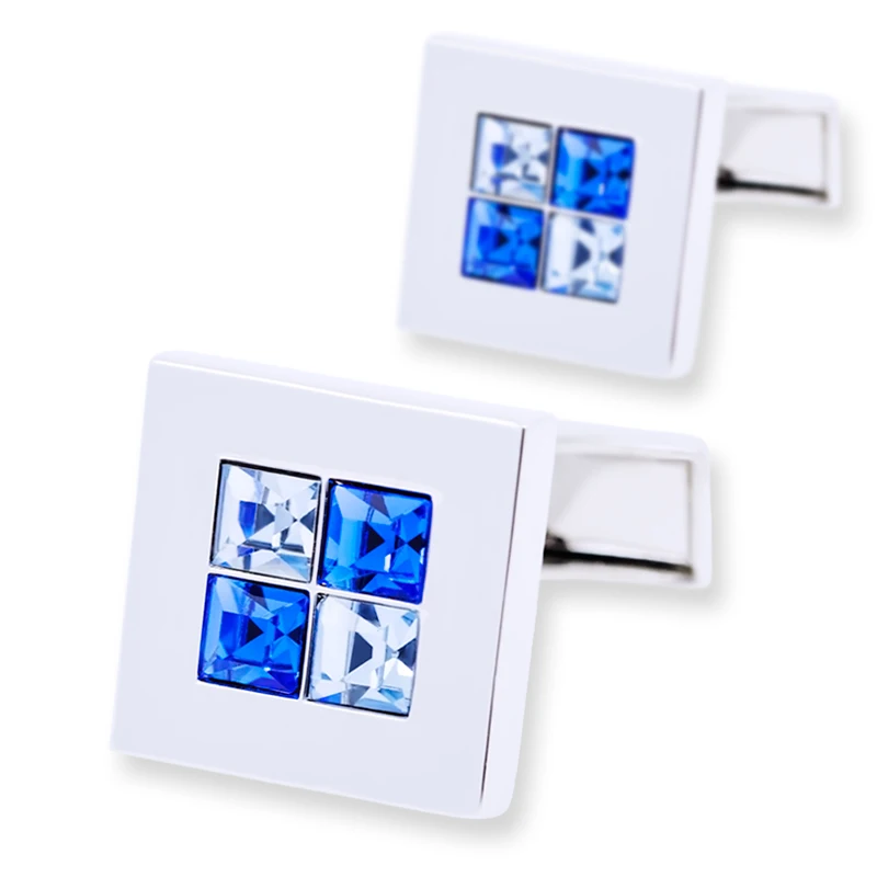 Kflk Jewelry Shirt Fashion Cufflinks For Mens Brand Square Blue Crystal Cuff Link Button Wedding Male High Quality guests