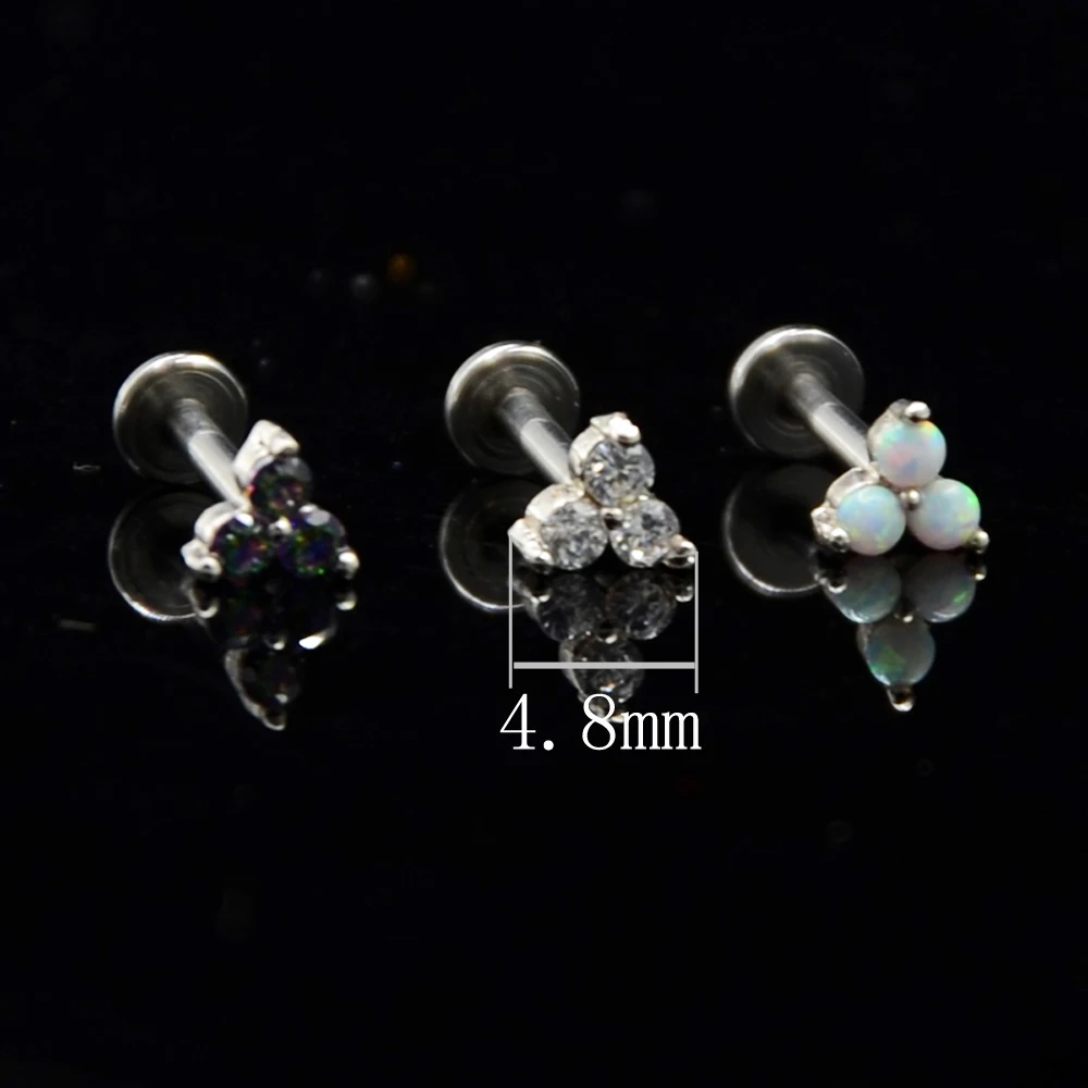 1pc Prong Setting Zircon Opal Ear Helix Tragus Cartilage Stud Earrings Internally Thread Labret Monroe Lip Stud Piercing Jewelry