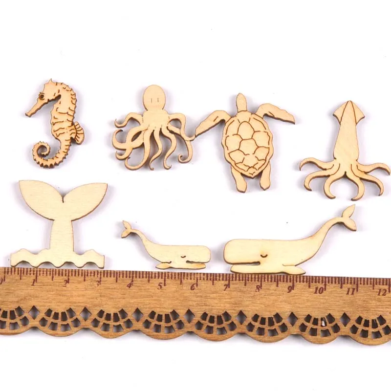 20Pcs Wood Handicraft Sea turtle/horse/whale DIY Wooden Crafts Scrapbookings Embellishment decorations 25-40mm MT1938