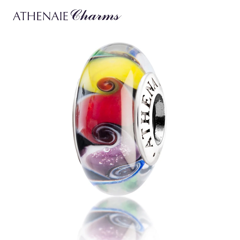 ATHENAIE Genuine 925 color argento Swirl Charms Murano Glass Bead Fit tutti i braccialetti e collana con ciondoli europei per i regali delle donne