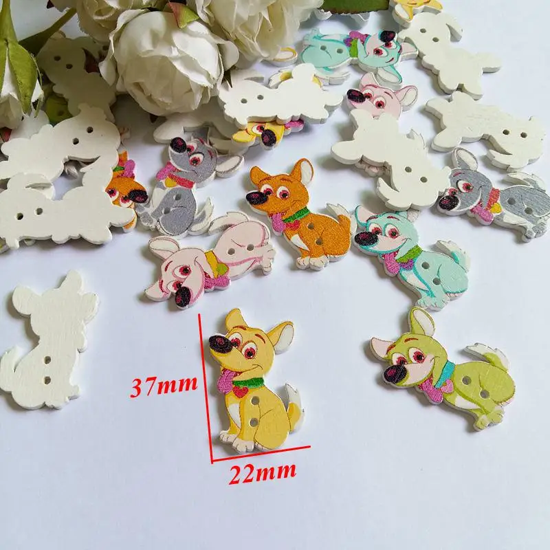 50Pcs/lot dog buttons Fashion Bulk Mixed Wooden Button Craft Accessories Decorative Buttons Handmade Scrapbook