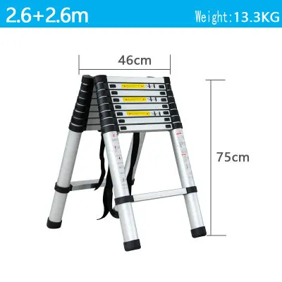 2.6m retractable folding aluminum herringbone ladder, multi-purpose home/library/engineering ladder