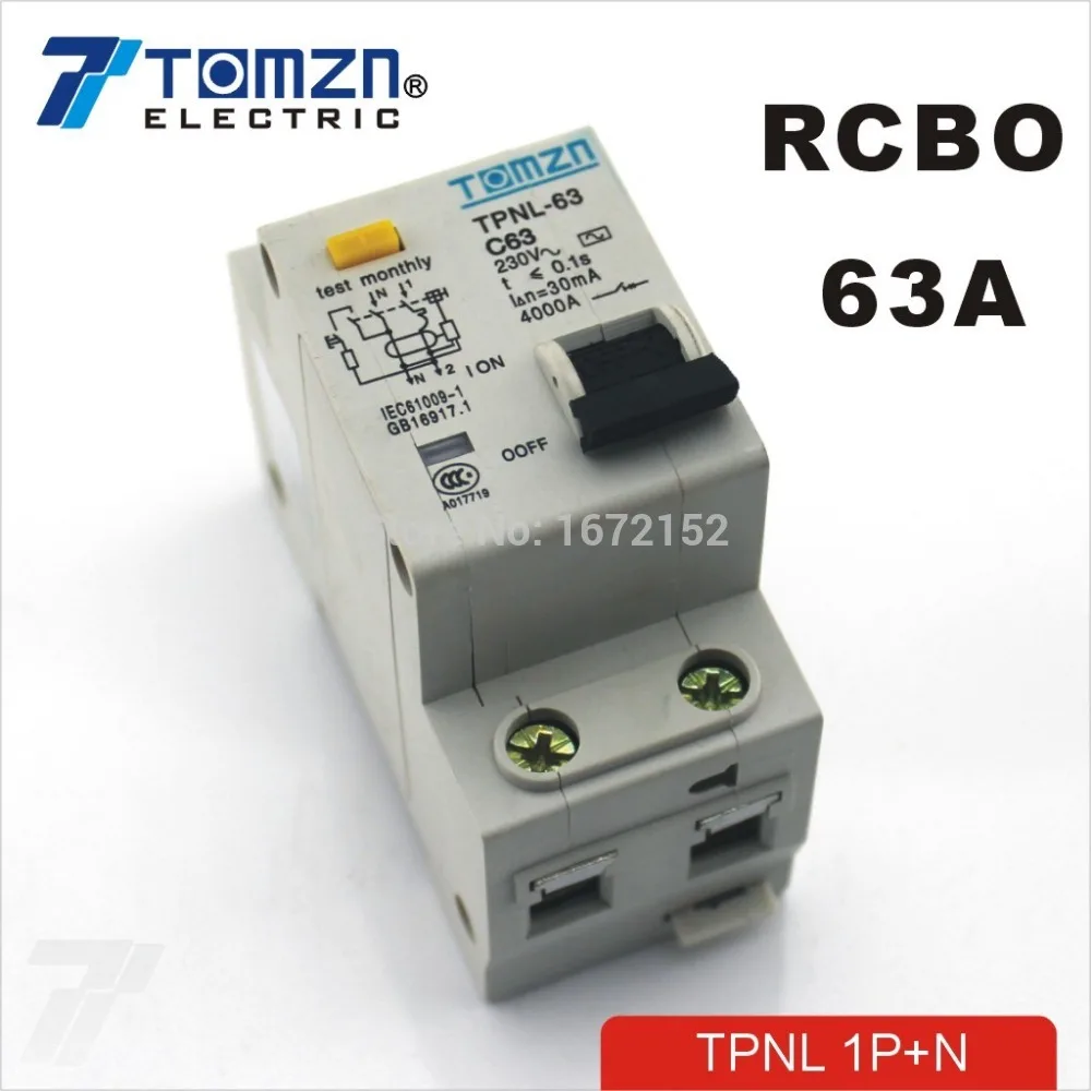 DPNL 1P+N 63A 230V~ 50HZ/60HZ Residual current Circuit breaker with over current and Leakage protection RCBO