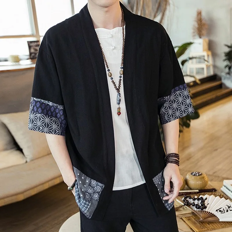 Kimono men Japanese streetwear yukata male shirt haori mens kimono shirt sleeveless japanese kimono traditional clothing  DZ2005