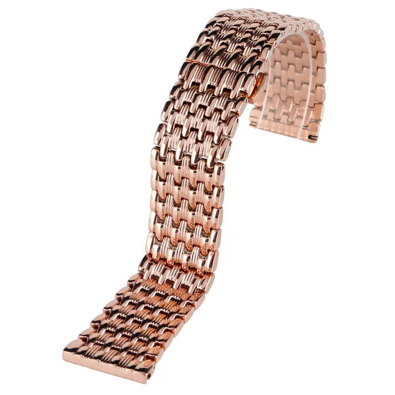 High Quality 18mm 20mm 22mm Stainless Rose Gold Watch band Strap Adjustable Metal Luxury Watchband Replacement + 2 Spring Bars