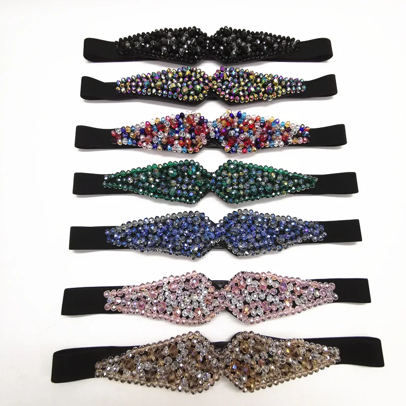 Hotselling Glass Rhinestone Beaded Elastic Waist Belt For Women Colorful Crystal Flowe Corset Strechy Belt Ladies Dress Belt