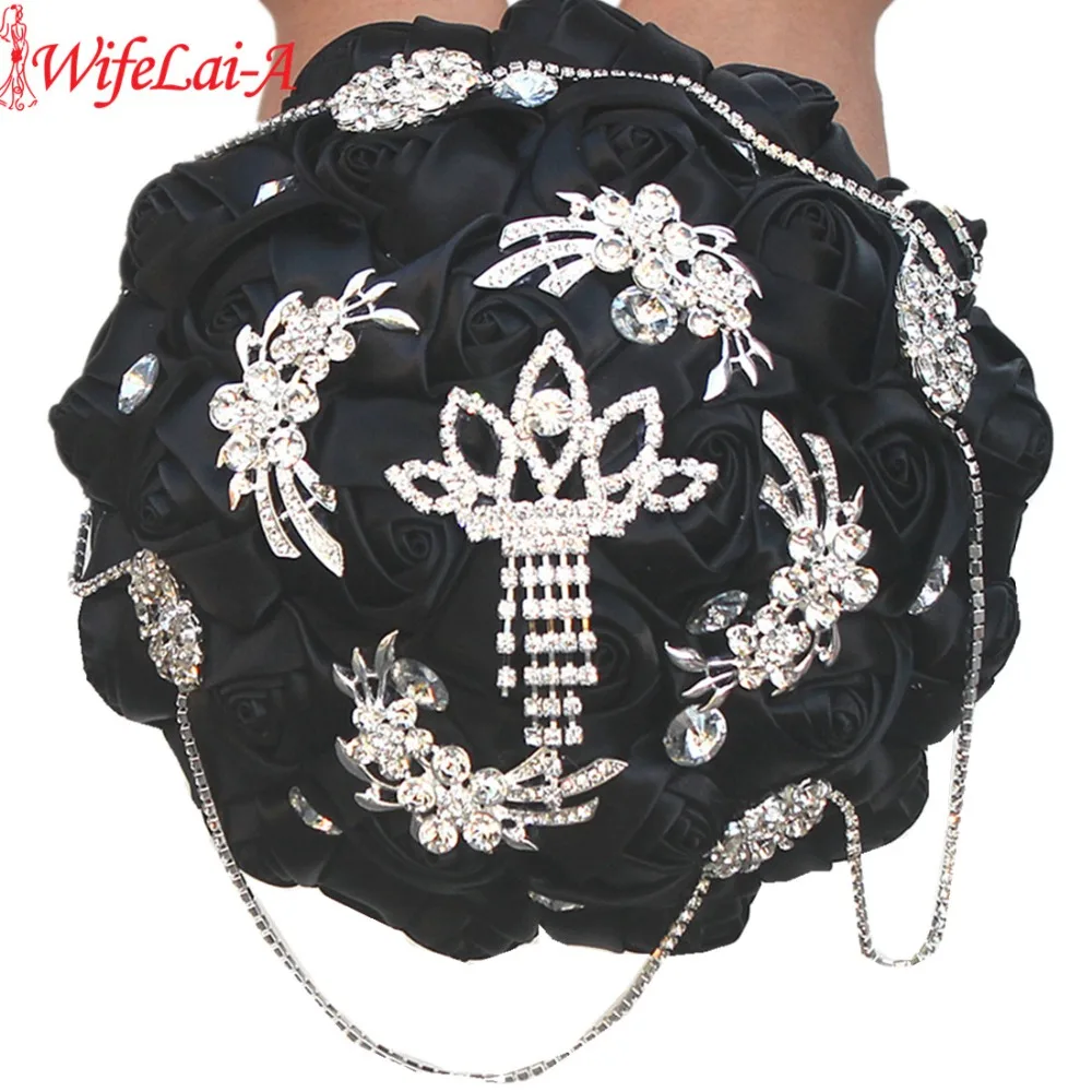 

WifeLai-A Crystal Brooch Diamonds Jewelry Wedding Bouquet Bridal Mariage Brooch Bouquet Flowers black Silk Bouquets W2218-1