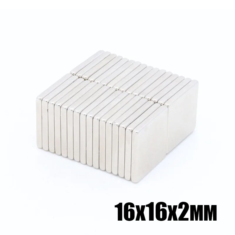 100pcs 16x16x2mm Strong Powerful Block Square Magnet Craft Model Rare Earth 16*16*2mm Neodymium Permanent Magnet 16x16x2