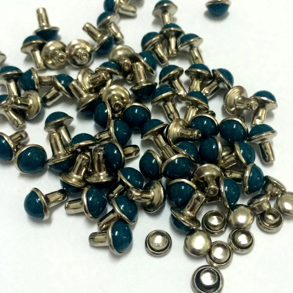 100pcs 6.5MM Round Montana Blue Acrylic Bag Belts Rivets Punk Rock Spike Rivets With Silver Color Base Fit DIY Shipping Free