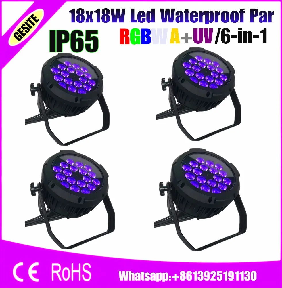 

4pcs/lot 18x18W RGBW Amber Purple Waterproof Led Par Light 6in1 DMX 6/10 Channels High Power Indoor/Outdoor Silent Working