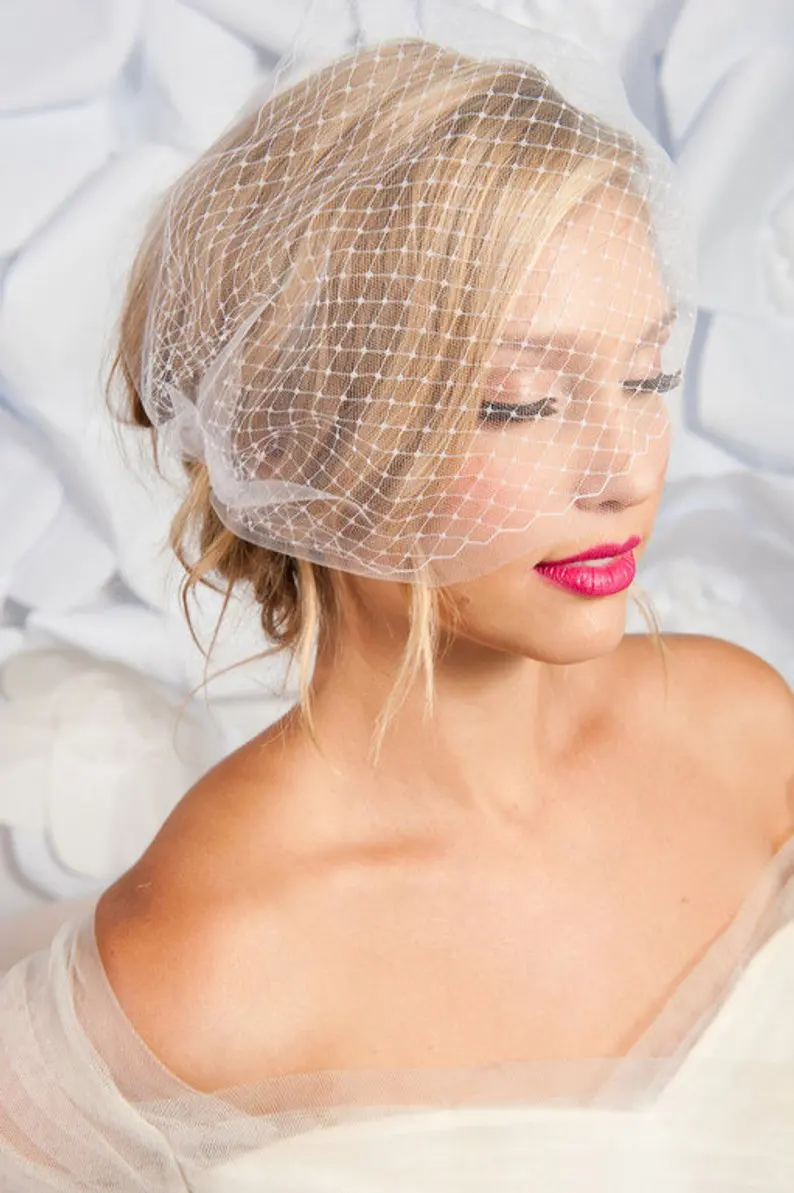 White Ivory color simple wedding birdcage Veil Two Lyers cheap wedding veil bride birdcage party hair accessories veu