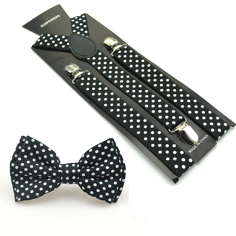 Kobiety Mężczyźni 2 Polka Dot Mix Suspender and Bowtie Set Y-Shape Office Casual Bow tie Cravat Formal Dress Shirts Tuxedo 2020 New