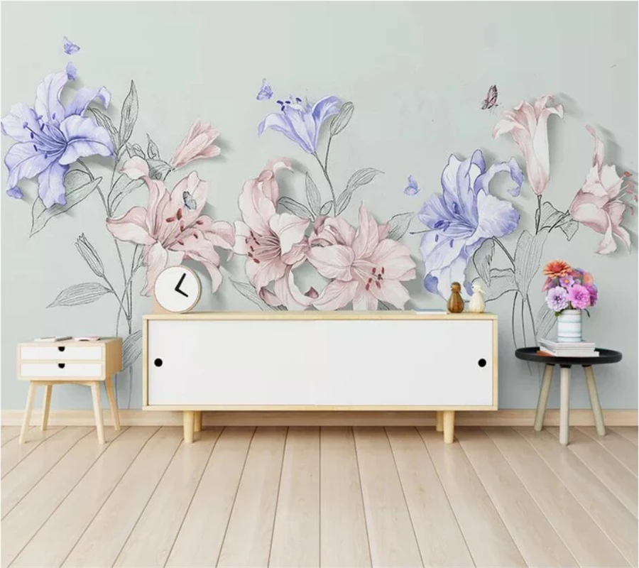 

Custom 3d wallpaper modern minimalist hand-painted 5D lily geometric background wall 8d photo mural papel de parede 9d wallpaper