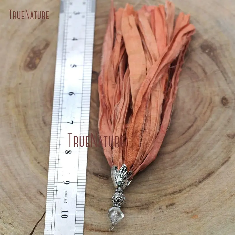 New Antique Silver Color Corals Pink Sari Silk Tassel Pendant Hot Sale Handmade Charm Crystal Quartzs Beads Jewelry PM8959