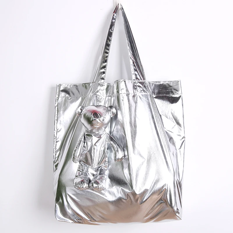 New Silver Bear Waterproof coating Reusable Portable Should Pocket Shopping Bag Eco-friendly Folding Handbag Grocery Fold Bag