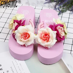 FONGIMIC Women Summer Flip Flops Slippers Indoor Floor Flowers Handmade Beach Slippers Seaside Holiday Characters DIY Slippers